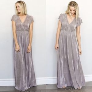 Baltic Born Athena Pleated Satin Maxi Dress Empire Waist Lilac Purple XL